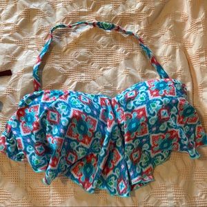 pink and blue ruffle bikini top